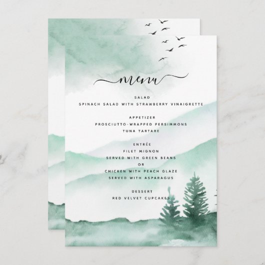 Rustige bergen Forest Waterverf Modern Menu (Voorkant / Achterkant)