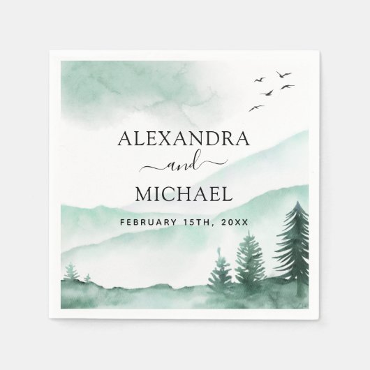 Rustige bergen Forest Waterverf Modern Servet (Voorkant)