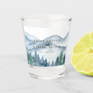 Rustige bergen Forest Waterverf Wedding Memento Shot Glas