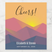 Rustige bergen Geometrische minimalistische bruilo Wijn Etiket (Enkel label)