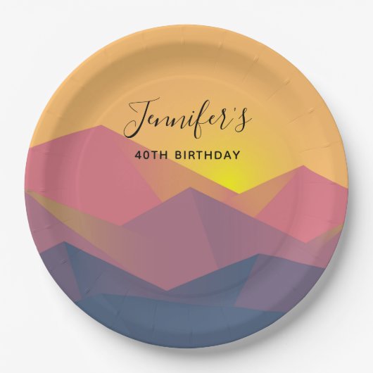 Rustige bergen Geometrische minimalistische feestd Papieren Bordje (Voorkant)