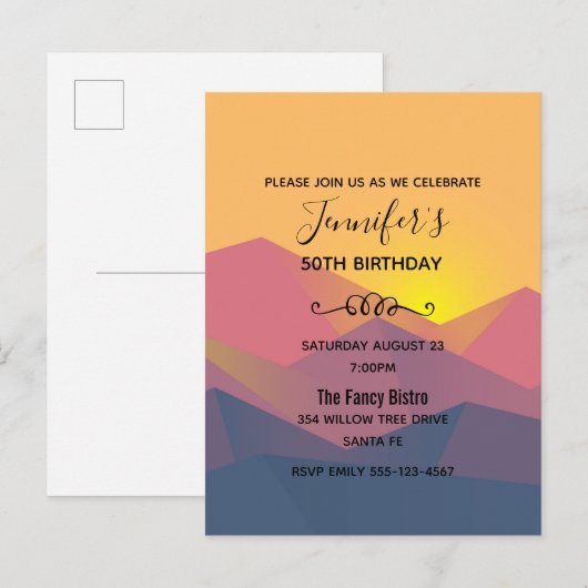 Rustige bergen Geometrische minimalistische feestd Uitnodiging Briefkaart (Voorkant / Achterkant)