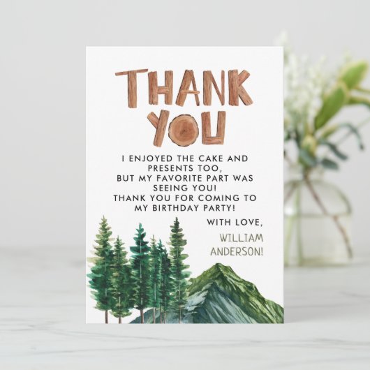 Rustige Bergen Kinder Verjaardag Bedankt (Staand voorkant)