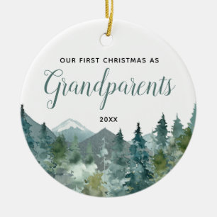 Rustige bergen onze eerste kerstgrootouders keramisch ornament