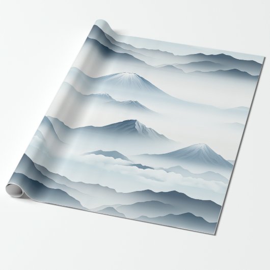 Rustige Bergen Sneeuw Blauw Witte Scène Cadeaupapier (Uitgerold)