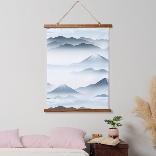 Rustige Bergen Sneeuw Blauw Witte Scene Hangend Wandkleed (Slaapkamer)