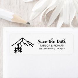 Rustige bergen trouwkaart save the date label