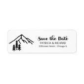 Rustige bergen trouwkaart save the date label (Voorkant)