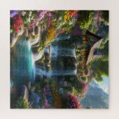 Rustige berghut watervallen bloemen legpuzzel (Horizontaal)