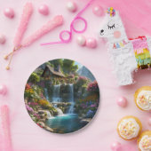 Rustige berghut watervallen bloemen papieren bordje (Feest)