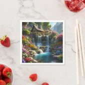 Rustige berghut watervallen bloemen servet (Insitu)