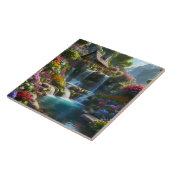 Rustige berghut watervallen bloemen tegeltje (Zijkant)