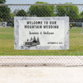 Rustige berglodge welkom op onze bruiloft spandoek (Insitu)