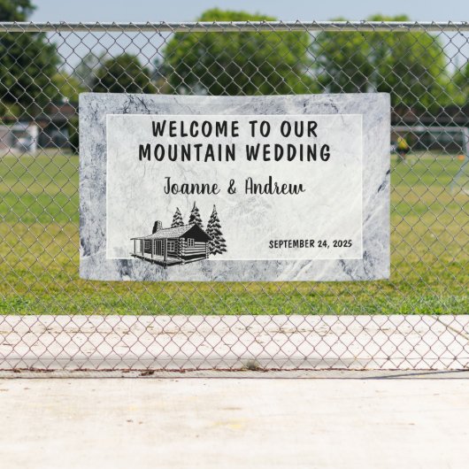 Rustige berglodge welkom op onze bruiloft spandoek (Insitu)