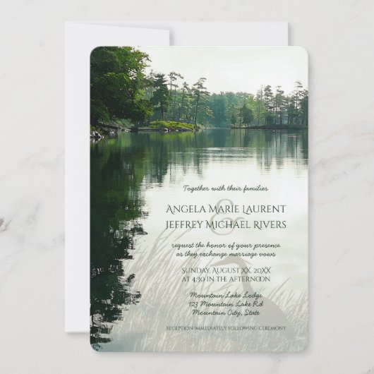 Rustige bergmeer op huwelijksuitnodiging kaart (Voorkant)