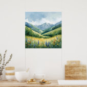 Rustige bergweide - Waterverf Natuur Muur Poster (Keuken)