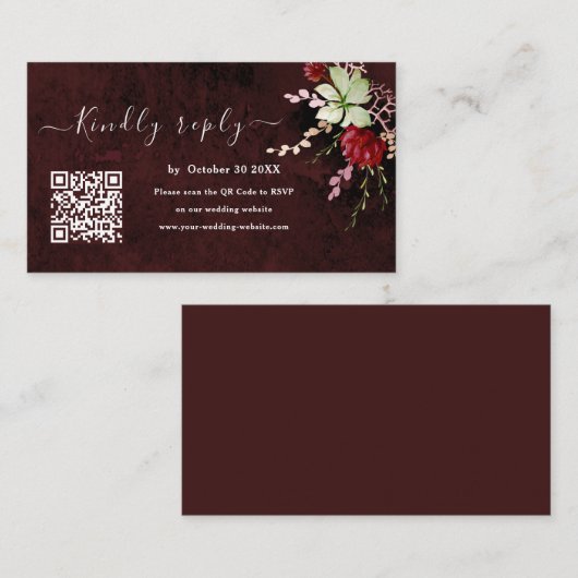 Rustige Berichten QR-code RSVP Weddenschap Website Informatiekaartje (Voorkant / Achterkant)