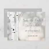 Rustige berkenboom winter besneeuwde datum bewaren aankondigingskaart (Voorkant / Achterkant)