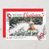 Rustige Berries White en Red Kerstfoto Feestdagenkaart (Voorkant / Achterkant)