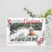 Rustige Berries White en Red Kerstfoto Feestdagenkaart (Staand voorkant)