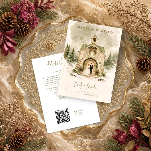Rustige Besneeuwde Kerstmis Kerk Koppel Bruiloft T Save The Date