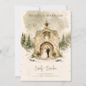 Rustige Besneeuwde Kerstmis Kerk Koppel Bruiloft T Save The Date (Voorkant)