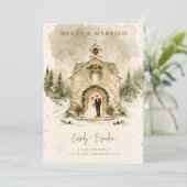 Rustige Besneeuwde Kerstmis Kerk Koppel Bruiloft T Save The Date (Staand voorkant)