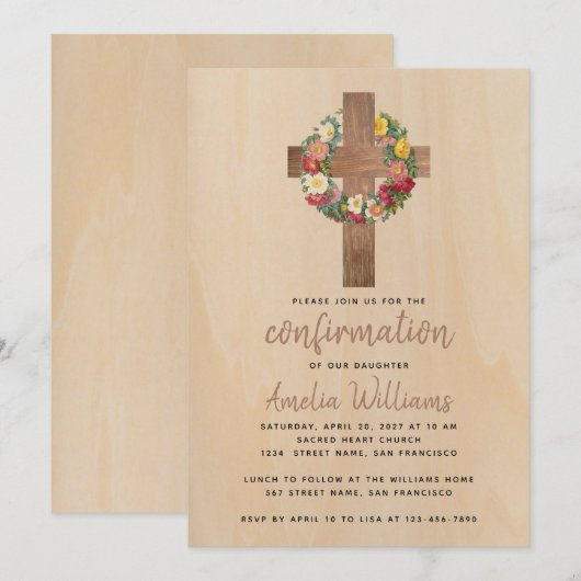 Rustige bevestiging Meisje Roos met kruis Kaart (Voorkant / Achterkant)