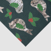 Rustige Birch Bark Birds Red Holly Berry Kerstmis Tissuepapier (Detail)