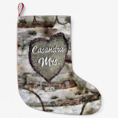 Rustige Birch Bark Wood Carved Heart Aspen Tree Kleine Kerstsok (Voorkant)