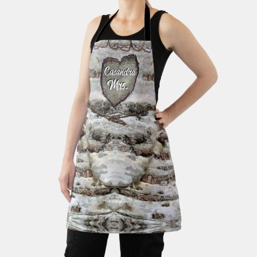 Rustige Birch Bark Wood Carved Heart Aspen Tree Schort (Insitu)