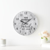 Rustige Black and White Wood Family Name Farmhouse Grote Klok (Huis)