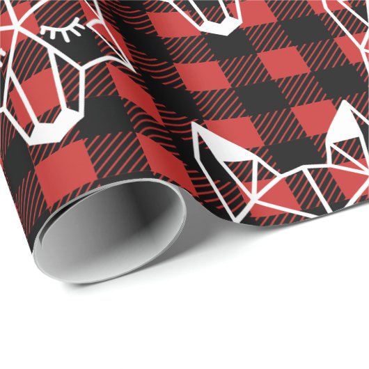 Rustige Black Buffalo Check Pset White Geo Fox Cadeaupapier (Rol Hoek)
