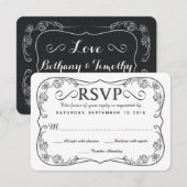 Rustige Black Burlap RSVP Wedding Reply Cards Kaartje (Voorkant / Achterkant)