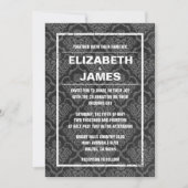 Rustige  Black Damask Wedding Invitations Kaart (Voorkant)