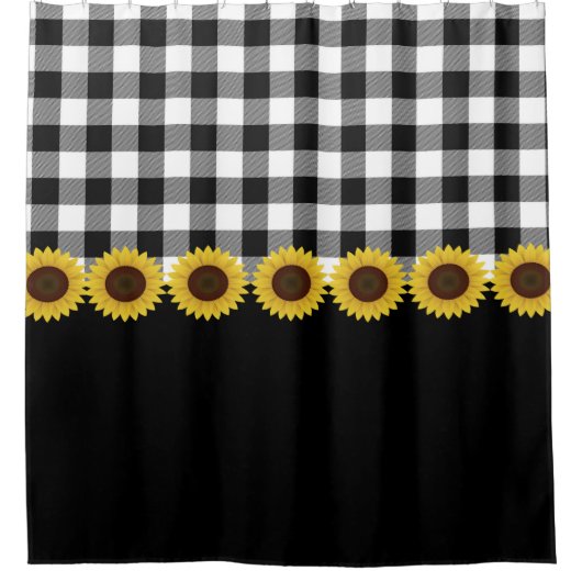 Rustige Black en White Plaids Sunflower Pattern Sh Douchegordijn (Voorkant)