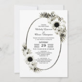 Rustige Black en White Sunflower Floral Wedding Kaart (Voorkant)