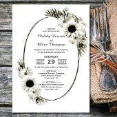 Rustige Black en White Sunflower Floral Wedding Kaart