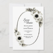 Rustige Black en White Sunflower Floral Wedding Save The Date (Voorkant)