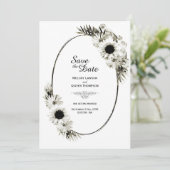 Rustige Black en White Sunflower Floral Wedding Save The Date (Staand voorkant)