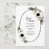 Rustige Black en White Sunflower Floral Wedding Save The Date (Voorkant / Achterkant)