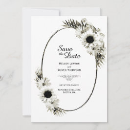 Rustige Black en White Sunflower Floral Wedding Save The Date