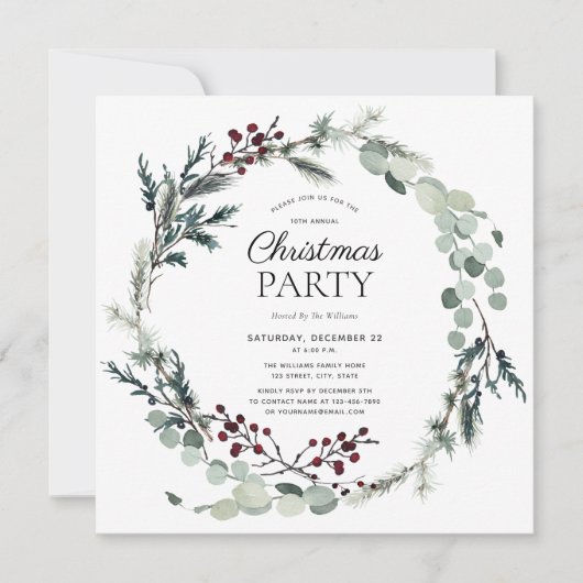 Rustige Black Winter Botanische Wreath Holiday Par Kaart (Voorkant)