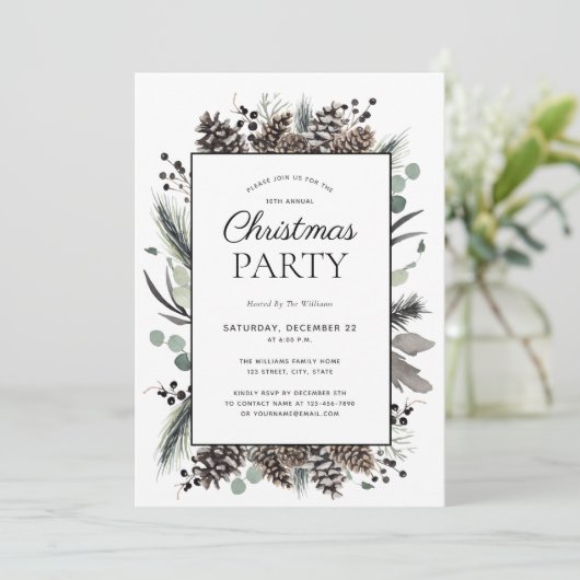 Rustige Black Winter Pinecone kerstfeest Kaart (Staand voorkant)