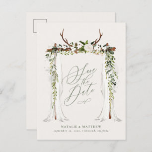 Rustige bladeren, botanische bruiloft, met uitzond aankondigingskaart