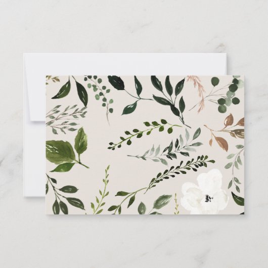 Rustige bladeren, florale en vlekbruiloft save the date (Achterkant)