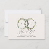 Rustige bladeren, florale en vlekbruiloft save the date (Voorkant)