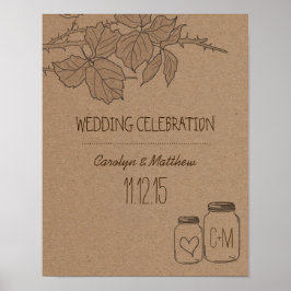 Rustige bladeren | Mason Jar | Heart Wedding Poster