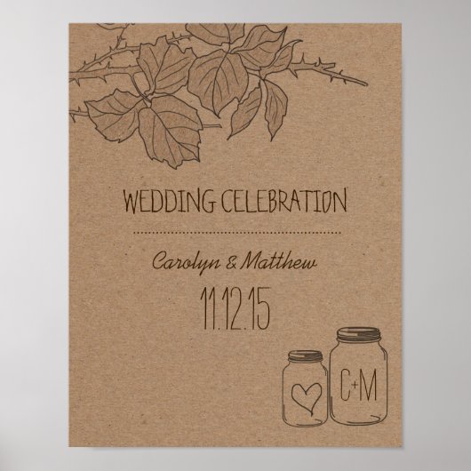 Rustige bladeren | Mason Jar | Heart Wedding Poster (Voorkant)