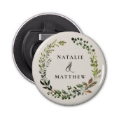 Rustige bladeren met herfst winterbruiloft button flesopener (Voorkant)